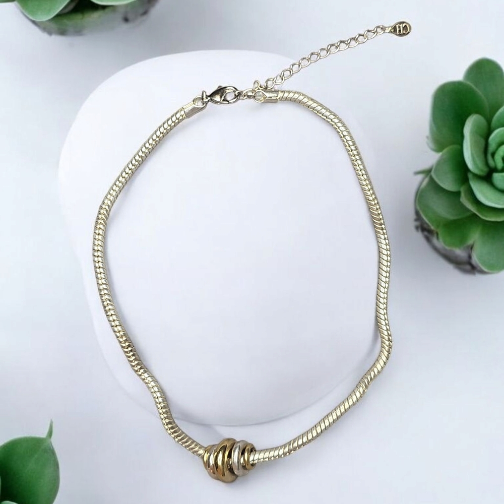 CH Silver Necklace Thick Chain With Goldband Silver Rings